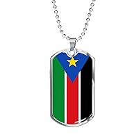 Express Your Love Gifts South Sudan Flag Necklace Engravable 18k Gold Plated Dog Tag 24