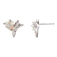 Opal Stud Earrings for Women Irregular Sterling Silver Earrings Minimalist Fashion Jewelry for Girls