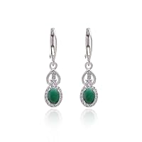 RKGEMSS AAA+ Natural Emerald Oval Earrings ~ 925 Sterling Silver Earrings ~ Green Emerald Gemstone Dangle Earrings Pair ~ Lever Back Hook ~ Mother's Day Gift