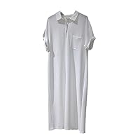 Summer Woman Polo Neck Dress Lady Solid Korean Casual Loose Short Sleeve Long Tshirt Dress