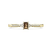 Emerald Cut 5x3 mm Smoky Quartz and Round Diamond 1/2 ctw Womens Engagement Ring in 14K Gold