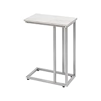 Chrome Accent Metal Base C Table for Living Room Bedroom Balcony Family and Office, White 2