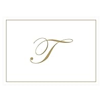 Caspari Gold Embossed Initials Boxed Note Cards in Letter T, 8 Cards & Envelopes