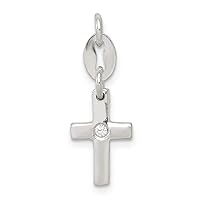 925 Sterling Silver and Cubic Zirconia Polished Cross Charm Pendant