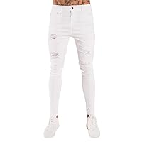 Mens High Street Skinny Hole Jeans Summer Hombre Casual Pants Men Ripped Trousers Slim Tight Hip Hop Jeans,White1022,M