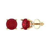0.94cttw Round Cut Solitaire Genuine Simulated Red Ruby Unisex Pair of Designer Stud Earrings 14k Yellow Gold Screw Back
