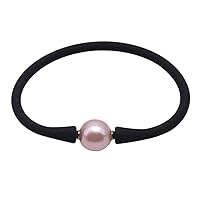 Pearl Women Stretch Rope Bracelet 11-12mm Round Freshwater Pearl Bracelet 7.5in (lavender pearl)