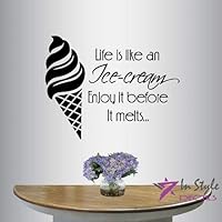 Wall Vinyl Decal Home Decor Art Sticker Life is Like an Ice Cream Enjoy It Before It Melts… Phrase Quote Lettering Ice Cream Kitchen Café Room Removable Stylish Mural Unique Design 571
