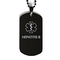 Medical Alert Black Dog Tag, Hepatitis B Awareness, SOS Emergency Health Life Alert ID Engraved Stainless Steel Chain Necklace For Men Women Kids