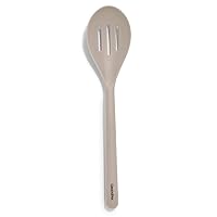 GreenPan Silicone Slotted Spoon, Cooking Kitchen Utensil, Mixing Stirring Serving, Flexible Rubber Nonstick Cookware, Rigid Steel Core Heat-Resistant, Anti-Slip Handle, BPA-Free Dishwasher Safe, Taupe
