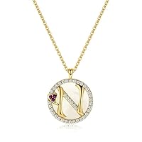 N Necklace,Initial Alphabet Necklace,Necklaces for Women,Sterling silver necklace,Colored zircon,Letter round Pendant,black onyx stone Pendant,gift box,fairy tales,Monogram 26 Capital A-Z,18K gold plated,for Teen Girls