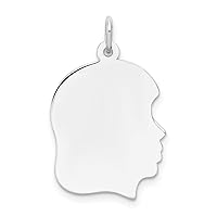 Solid 14k White Gold Plain Medium.011 Depth Facing Right Girl Customize Personalize Engravable Charm Pendant Jewelry Gifts For Women or Men (Length 1.05