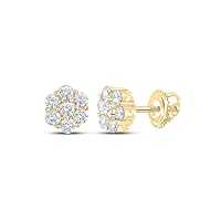 The Diamond Deal 14kt Yellow Gold Mens Round Diamond Flower Cluster Earrings 5/8 Cttw