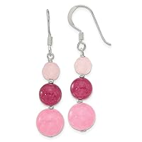 925 Sterling Silver Pink Rose Strawberry Quartz Shepherd Hook Earrings Measures 46.5x10.2mm Wide Jewelry for Women