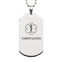 Medical Alert Silver Dog Tag, Tuberculosis Awareness, SOS Emergency Health Life Alert ID Engraved Stainless Steel Chain Necklace For Men Women Kids