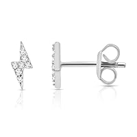 Natalia Drake Tiny Lightning Bolt Diamond Accent Stud Earrings for Women in Rhodium Plated 925 Sterling Silver Cartilage Earring for Second Hole Piercing