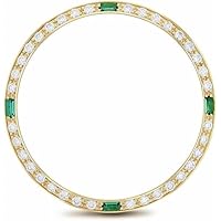 90CT BEAD SET MOISSANITE DIAMOND BEZEL COMPATIBLE WITH ROLEX DATE 34MM WITH 4 CORNER EMERALDS YELLOW