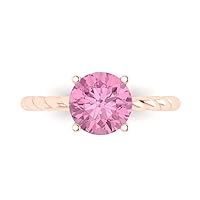 Clara Pucci 2.1 ct Round Cut Solitaire Rope Twisted Knot Pink Simulated Diamond Classic Anniversary Promise Bridal ring 18K Rose Gold