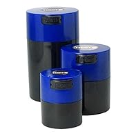Tightvac Set of 3 - Patented Airtight Container | Multi-use Vacuum Container Works as Smell Proof Containers for Herbs and Dry Goods. Dark Blue Caps and Black Bodies
