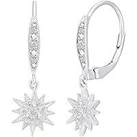 Indi Gold & Diamond Jewelry 1.00Ct Round Cut Created White Diamond Starburst Drop & Dangle For Women's Earring 14K White Gold Finish 925 Sterling Silver