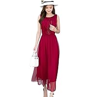 Silk Dress Neck Sleeveless Long Dresses Summer Women Clothing Elegant for