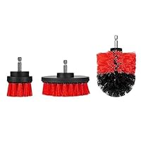 Electric Drillbrush 3 Piece Scrub Brush Head Drill Attachment Kit Drill Powered Cleaning Brush Attachments Great for Cleaning Bathroom Rug Sofa Pool Tile Flooring Brick Ceramic Marble (Red)