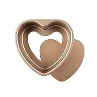heart shaped cake pans，Carbon Steel Heart-Shaped Cake Pan with Removable Bottom, Non-stick, 6/8 heart cake pan, Golden (Golden,6 inch)