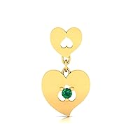 Double Heart Shape Lab Made Emerald 925 Sterling Silver Pendant Necklace with Link Chain 18