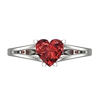 Clara Pucci 1.45ct Heart Cut Solitaire split shank Natural Scarlet Red Garnet 4-Prong Classic Statement Ring 14k White Gold for Women