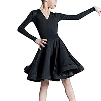 Girls Ballroom Dance Dress Long Sleeve 2 Piece Bodysuit Skirt Latin Tango Performance Outfits 4-16 Y
