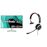 ViewSonic VX3276-2K-MHD 32 Inch Widescreen IPS 1440p Monitor & Evolve 40 UC Professional Wired Headset, Mono – Telephone Headset for Greater Productivity
