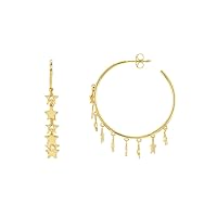 14k Yellow Gold 10 Diamond 0.12 Dwt Open Hoop With Dangle Star Earrings Jewelry for Women