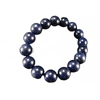 Unisex gem blue sapphire12mm round smooth beads stretchable 7 inch bracelet for men,women-Healing, Meditation,Prosperity,Good Luck Bracelet #Code - stbr-04159