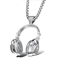 SUYGGCK Necklaces Music Dj Headphone Pendant Necklaces Silver Color Chain Men Women Hip Hop Jewelry Rock Headset Necklace-Silver Color,60Cm