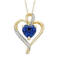 2 CT Heart Cut Created Blue Sapphire & Diamond Pendant Necklace 14K Yellow Gold Finish