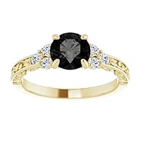 Love Band 1.50 CT Cherry Blossom Black Engagement Ring 14k Yellow Gold, Sakura Black Diamond Ring, Floral Black Onyx Diamond Ring, Flower Black Diamond Ring, Fancy Ring For Her