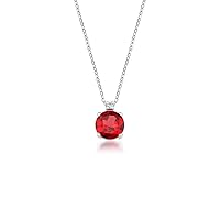 Natural Gemstone Ruby Necklace Pendant Round 3 mm Prong Setting 14k White Gold 18 Inches Chain, Red, PSJ-074