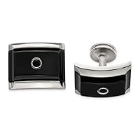21mm Edward Mirell Black Titanium and Steel Black Spinel 925 Sterling Silver Polished Bezel Cuff Link Jewelry Gifts for Men