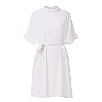 BLESSUME Womens Clergy Tab Collar Dress with Belt Minister A-Line Mass Dress