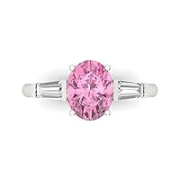 Clara Pucci 2.47ct Oval Baguette cut 3 stone Solitaire with Accent Pink Simulated Diamond designer Modern Statement Ring 14k White Gold