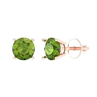 1.4ct Round Cut Solitaire Natural Light Green Peridot Unisex pair of Stud Earrings 14k Rose Gold Screw Back conflict free