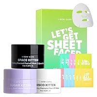 Let’s Get Sheet Faced Face Sheet Mask Pack + Mini Meow Trio Peel Off Face Mask Set: Hydrating Mask, Illuminating Mask, Exfoliating Mask Bundle