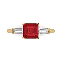 Clara Pucci 1.59ct Square Emerald Baguette cut 3 stone Solitaire Simulated Red Ruby designer Modern Statement Ring Solid 14k Yellow Gold