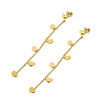 CALOZITO Titanium Stainless Steel Love Heart Tassel Earrings Rose Gold Fashion Earrings For Women 6O4C5 (Gold-color)