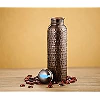 Craft Trade Ayurveda Copper Water Bottle for Drinking 32oz Antique Black Pure Copper Water Bottle Pitcher Travel Water Bottle for Gym,Office, Hiking, Outdoor -Ayurvedic Hammered Water Bottle with Lid