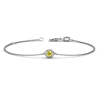 Round Yellow Sapphire 0.21 ct Solitaire Station Minimalist Bracelet 14K Gold