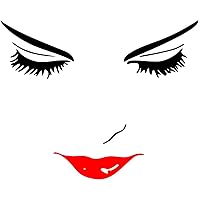 Beautiful Face and Red Lips Wall Decal - Eco-Friendly PVC Removable Wall Sticker for Beauty Salon, Makeup Studio and Dressing Room -Effect 29