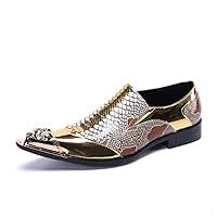 Men Loafers Shes Pull on Block Heel Metal Cap Toe Snake Skin Premium Genuine Leather Luxurious