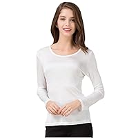 Women Natural Silk T Shirt Summer Casual Long Sleeves O Neck Basic Bottoming Shirts Top
