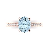Clara Pucci 2.71ct Oval Cut Solitaire with accent Natural Light Blue Aquamarine Engagement Promise Anniversary Bridal Ring 14k Rose Gold